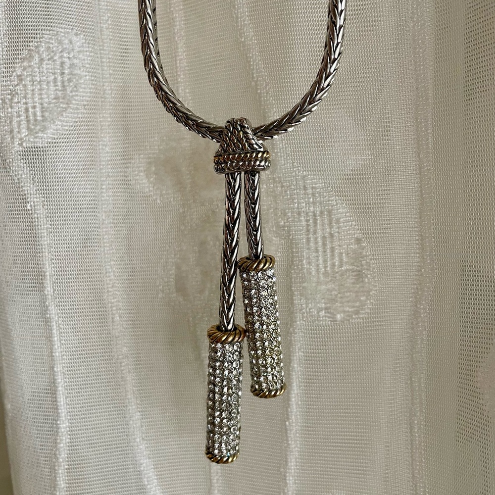 Silver Lariat Style Rhinestone Necklace